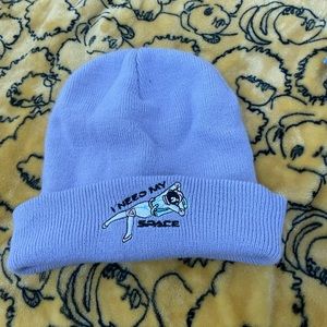 Cute purple beanie where you can show the i need space logo or just all purple!